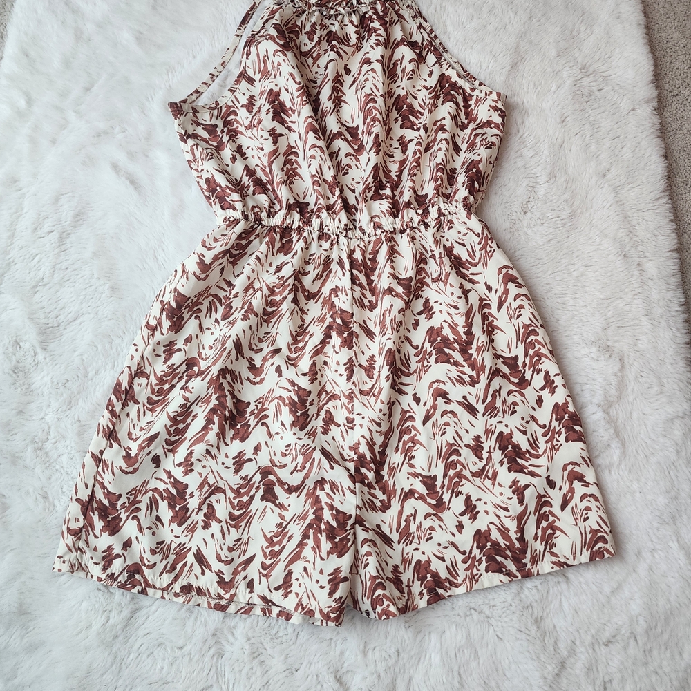 Cream & Brown Abstract Print Halter Romper